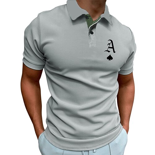 

Men's Collar Polo Shirt Golf Shirt Solid Color Letter Turndown Black / Gray White gray Outdoor Casual Short Sleeve Button-Down Print Clothing Apparel Casual Slim Fit / Summer / Summer / Work