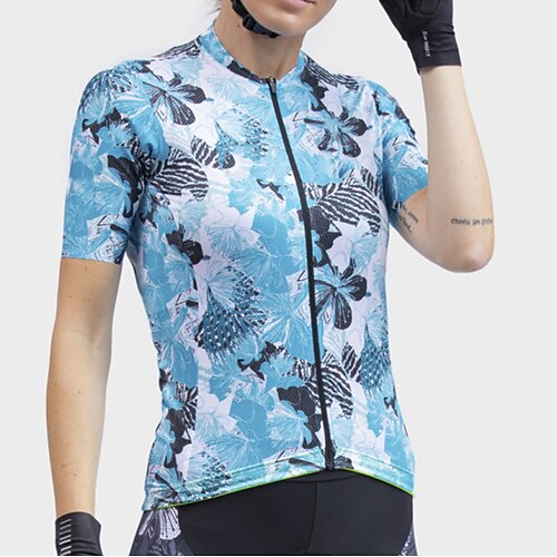 

21Grams Women's Cycling Jersey Short Sleeve Bike Top with 3 Rear Pockets Mountain Bike MTB Road Bike Cycling Breathable Quick Dry Moisture Wicking Reflective Strips Blue Floral Botanical Polyester