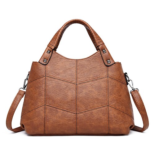

Women's Top Handle Bag PU Leather Zipper Solid Color Daily Going out Wine Black Blue Yellow