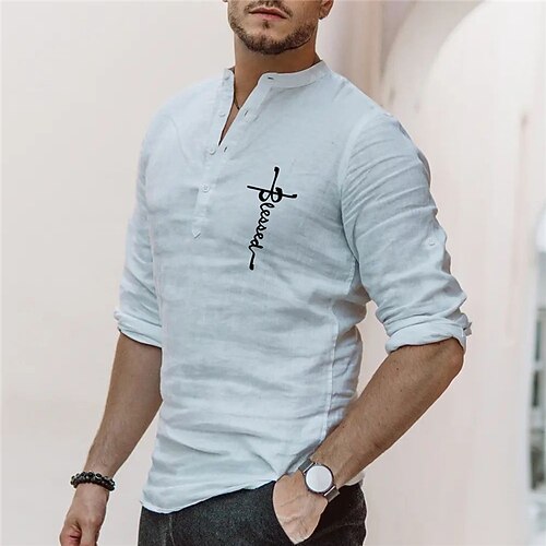 

Men's Shirt Hot Stamping Graphic Patterned Letter Collar Street Casual Button-Down Print Long Sleeve Tops Designer Casual Fashion Breathable White / Summer
