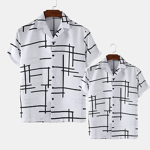 

Dad and Son Shirt Tops Geometric Street Print White Short Sleeve Active Matching Outfits