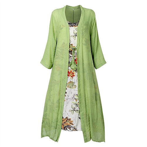 

Women's Plus Size Casual Dress Floral Crew Neck Print 3/4 Length Sleeve Fall Spring Casual Maxi long Dress Daily Holiday Dress