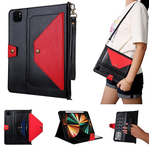 

Tablet Case Cover For Apple iPad Air 5th iPad 10.2'' 9th 8th 7th iPad Pro 12.9'' 5th iPad Pro 4th 12.9'' iPad mini 6th iPad Pro 11'' 3rd Portable Wallet Shoulder Strap Solid Colored PU Leather
