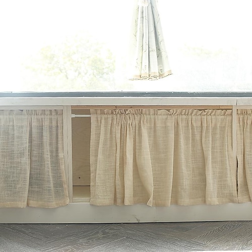 Cortinas cortas de cocina para ventanas pequeñas, cortinas de café, estilo  campestre, cortina de bistró con bolsillos para barra, cenefa de cortina