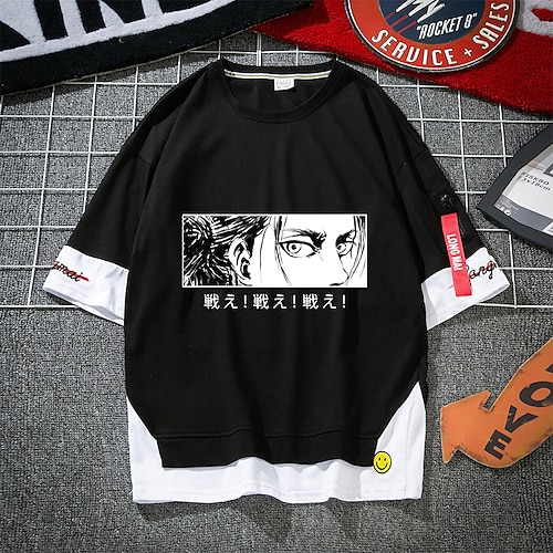 

Inspired by Attack on Titan Eren Jaeger Cartoon Manga Back To School Anime Fake two piece Harajuku Graphic T shirt For Men's Women's Unisex Adults' Hot Stamping 100% Polyester