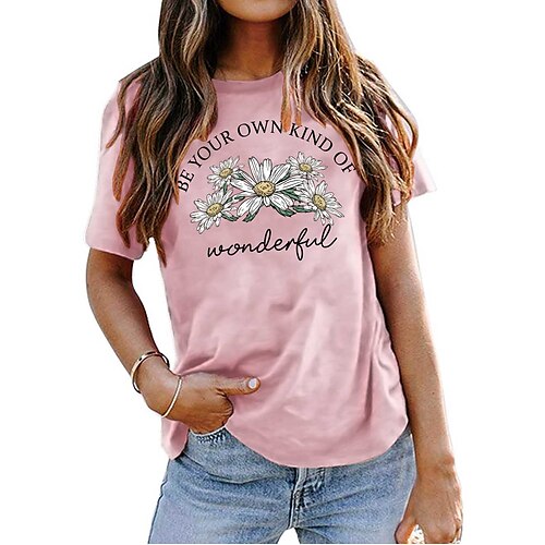 

Women's T shirt Tee Green Pink Light Green Graphic Letter Print Short Sleeve Daily Going out Basic Round Neck Regular 100% Cotton S