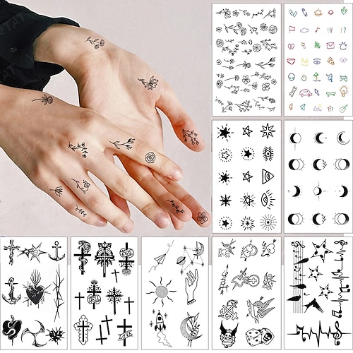 

15PCS Waterproof Temporary Tattoo Sticker Small Simple Line Flower Flash Tatoo Cute Leaf Finger Wrist Fake Tatto For Body Art Women