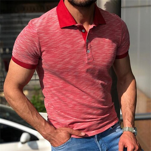 

Men's Collar Polo Shirt Golf Shirt Solid Color Turndown Red Outdoor Street Short Sleeve Button-Down Clothing Apparel Cotton Fashion Casual Breathable Comfortable / Summer / Summer