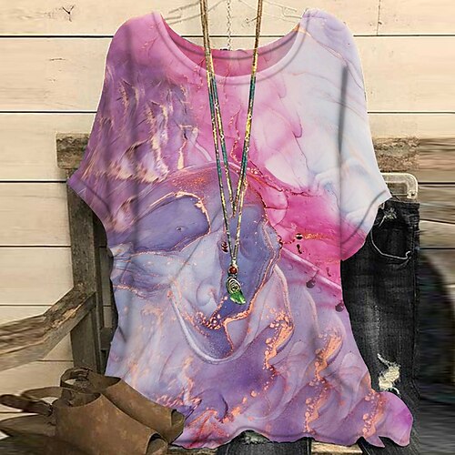 

Mujer Camisa Blanco Amarillo Rosa Graphic Abstracto Estampado Manga Corta Festivos Fin de semana Ropa de calle Casual Escote Redondo Regular S