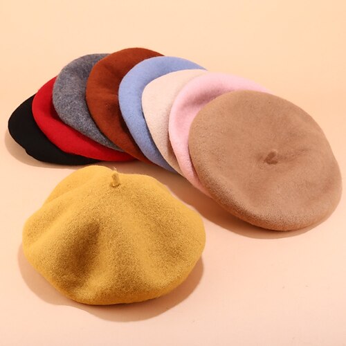 

Fashion Women Wool Berets Winter Hats Solid Color Beret Female Bonnet Caps Winter All Matched Warm Walking Caps