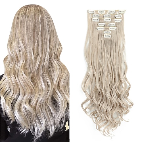 

clip ondulado largo en extensión de cabello 7 piezas / set piezas de cabello sintético cabello falso para mujeres