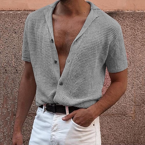

Men's Casual Shirt Solid Color Turndown Street Casual Button-Down Short Sleeve Tops Cotton Casual Fashion Breathable Comfortable Gray / Summer / Summer