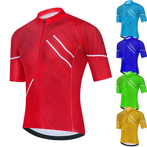 

21Grams Men's Cycling Jersey Short Sleeve Bike Jersey Top with 3 Rear Pockets Mountain Bike MTB Road Bike Cycling Breathable Quick Dry Soft Reflective Strips Green Yellow Royal Blue Stripes Polyester