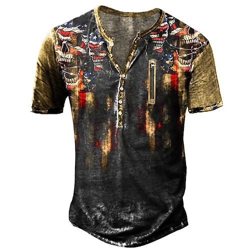 

camiseta de hombre camiseta camiseta henley camiseta gráfica calavera henley negro manga corta más tamaño al aire libre diario cremallera tops con botones diseñador básico casual grande y alto /