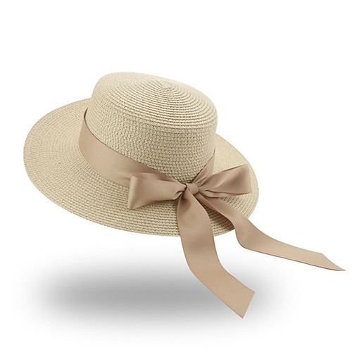 

Holiday Seaside Beach Sun Hat Summer Straw Hats For Women Flat Top Ribbon Elegant Sunscreen Hat