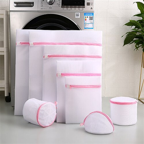

Mesh Laundry Bag with Drawstring for Delicates Washing MachineTravelingCollegeDirty Clothes/Net Big Size Heavy Duty Reusable Door Foldable/Garment White 4/5Pack