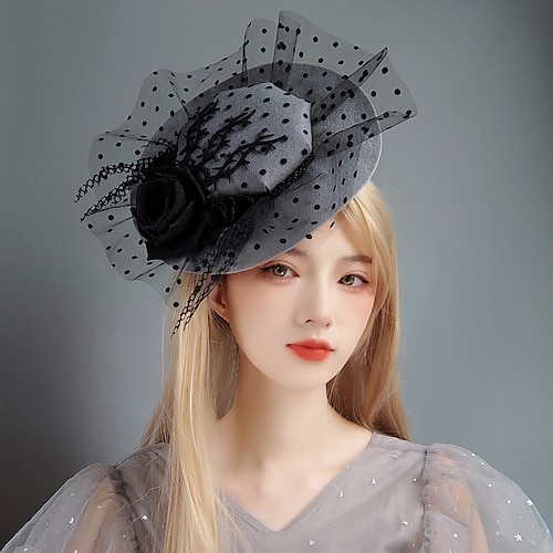 

Halloween Gothic Bride Photo Mesh Socialite Dinner Dress Accessories French Flat Top Hat