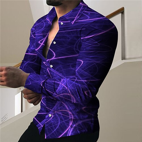 

Men's Shirt Graphic Shirt Gradient Turndown Blue 3D Print Outdoor Street Long Sleeve Button-Down Print Clothing Apparel Fashion Designer Casual Breathable / Summer / Spring / Summer
