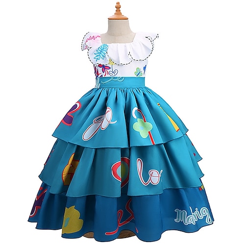 

Girls ' Vestido de una línea Sin Mangas Letra Flor Hojas Gráfico impreso en 3D Vestidos Estilo lindo Princesa Maxi Poliéster Vestido Verano Primavera Niños Fiesta Ajuste regular Frunce Volante