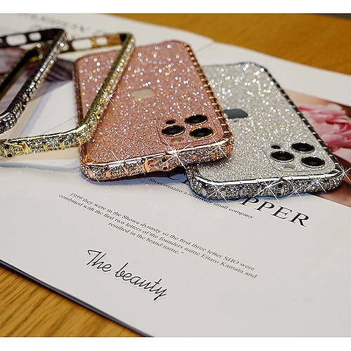 Phone Case For iPhone 14 13 12 11 Pro Max Mini X XR XS Max 8 7 Plus Back Cover Bumper Frame for Women Girl Bling Glitter Shiny Shockproof TPU Rhinestone Metal