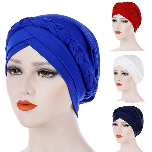 

Muslim Women Inner Caps Braid Hijab Cap Comfort Fashion Turban Hat Colorful Cross Shape Chemo Hats Head Wearing Turbante