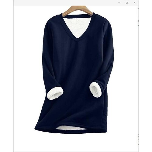 

Women's Sweatshirt Pullover Basic Sherpa Fleece Teddy Green Blue Wine Plain Home V Neck Long Sleeve Fleece S M L XL 2XL 3XL / Fleece lined