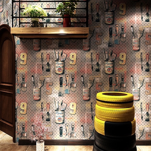 

Retro Nostalgic Personalized Industrial Style Letters Iron Art Wallpaper Bar Cafe Restaurant Clothing Store Wallpaper