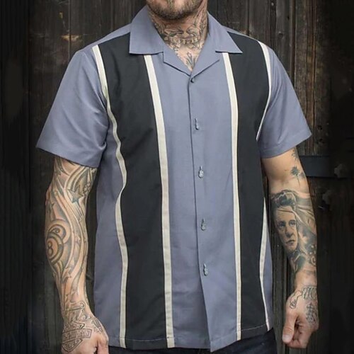 

Men's Shirt Striped Turndown Street Casual Button-Down Short Sleeve Tops Casual Fashion Breathable Blue / Summer