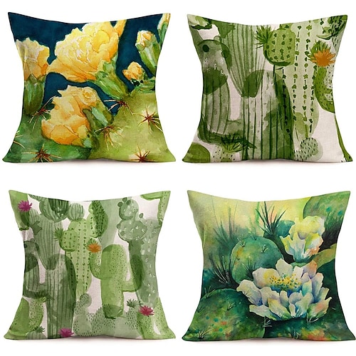 

Cactus Double Side Cushion Cover 4PC Soft Decorative Square Throw Pillow Cover Cushion Case Pillowcase for Bedroom Livingroom Superior Quality Machine Washable Indoor Cushion for Sofa Couch Bed Chair