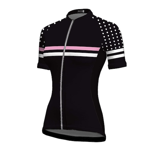 

21Grams Women's Cycling Jersey Short Sleeve Bike Top with 3 Rear Pockets Mountain Bike MTB Road Bike Cycling Breathable Quick Dry Moisture Wicking Reflective Strips Black Polka Dot Polyester Spandex