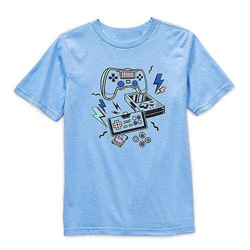 

Kids Boys T shirt Letter Outdoor 3D Print Short Sleeve Crewneck Active 3-12 Years Spring Blue