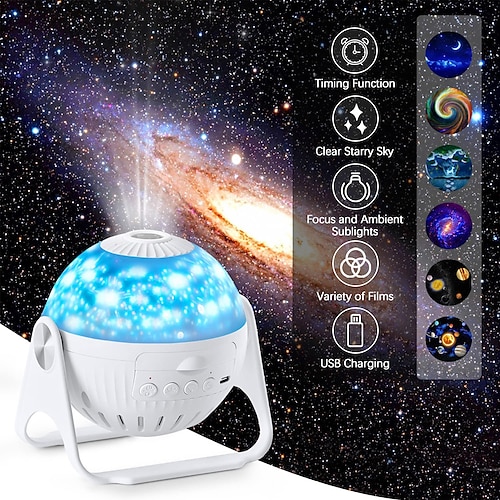 

Planetarium Projector Lights Galaxy Projection Night Lamp 6 in 1 with Nebula Moon Planet Aurora 360 Rotating Focusing Star Projector Light for Baby Bedroom Ceiling/Game Room/Party/Bar