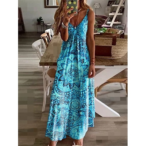 

Mulheres Vestido casual Vestido Swing Vestido Longo Vestido Maxi Azul Manga Curta Floral Imprimir Primavera Verão Com Alças Finas Moderno 2022 S M L XL XXL 3XL