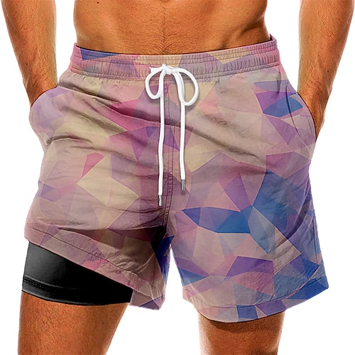 

Men's Swim Trunks Swim Shorts Quick Dry Board Shorts Bathing Suit with Pockets Compression Liner Drawstring Swimming Surfing Beach Water Sports Patchwork Summer / Stretchy