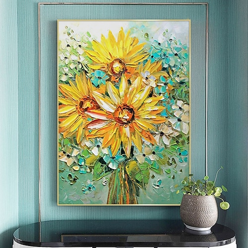 

Mintura Handmade Oil Paintings On Canvas Wall Art Decoration Modern Abstract Sunflowers Picture For Home Decor Rolled Frameless Unstretched Painting