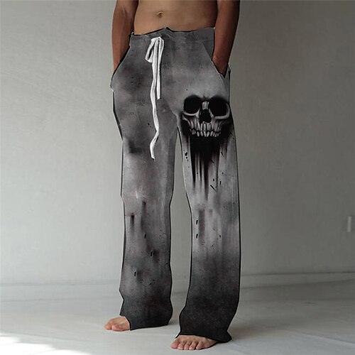 

Men's Fashion Designer Straight Trousers 3D Print Elastic Drawstring Design Front Pocket Pants Casual Daily Graphic Prints Skull Comfort Soft Mid Waist Gray S M L XL XXL