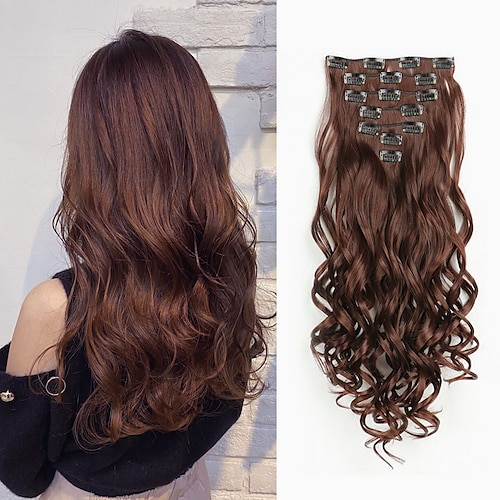 

Synthetic Clips On Hair Extension 22 inch Natural Curly Hairpiece Ombre Color Wavy Style Heat Resistant Fiber Clip Ins 7pcs