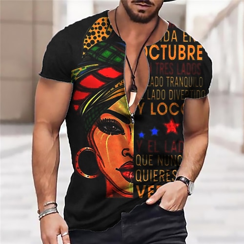 

Men's Unisex T shirt Tee 3D Print Cartoon Graphic Prints Crew Neck Street Daily Zipper Print Short Sleeve Tops Designer Casual Big and Tall Sports Black / Summer