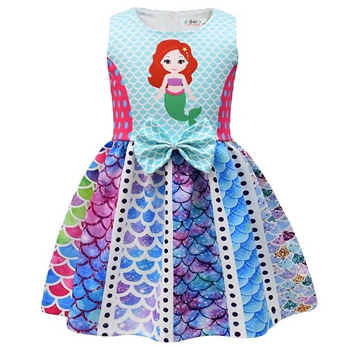 

Infantil Para Meninas Vestido Bloco de cor sereia Sem Manga Espetáculo Festa Patchwork Laço Imprimir Princesa Doce Algodão Assimétrico Vestido A Line Verão Primavera 2-8 anos Azul