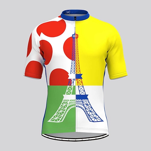 

21Grams Men's Cycling Jersey Short Sleeve Bike Jersey Top with 3 Rear Pockets Mountain Bike MTB Road Bike Cycling Breathable Quick Dry Moisture Wicking Reflective Strips Yellow Polka Dot Polyester