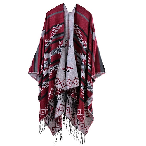 

1 pcs Boho Winter Cape Thick Classic Printed Coat Soft Poncho Women Shawl Scarf Cloak Coat Women Loose Big Pendulum Warm Cardigan