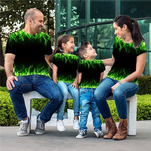 

Family Look Hoodie Graphic Patterned Street Print Green Red Long Sleeve Active Matching Outfits