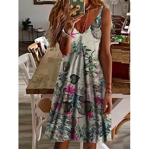 

Mujer Vestido informal Vestido de cambio Vestido lencero Beige Sin Mangas Floral Estampado Primavera Verano Correa de espagueti 2022 S M L XL XXL 3XL