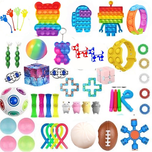 

50PCS Push Bubble Pop Fidget Sensory Toy Colorful Push It Popping Silicone Game Toy Anxiety Stress Reliever Autism Learning Materials for Boy Girl Christmas Adults