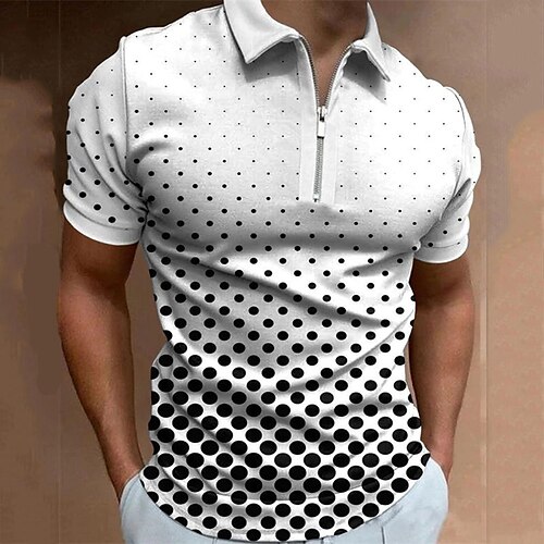 

Men's Collar Polo Shirt Golf Shirt Polka Dot Turndown Black / White 3D Print Street Daily Short Sleeve Zipper 3D Clothing Apparel Fashion Casual Breathable Comfortable / Beach