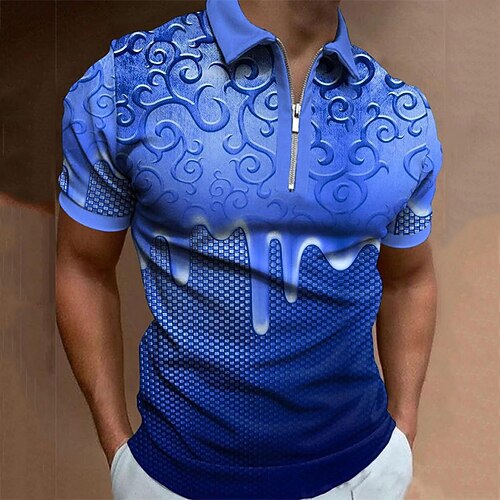 

Men's Collar Polo Shirt Golf Shirt Anime Turndown Blue 3D Print Street Daily Short Sleeve Zipper 3D Clothing Apparel Fashion Casual Breathable Comfortable / Beach