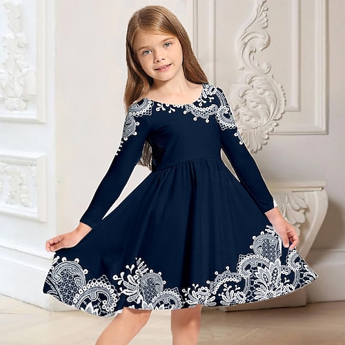 

Kids Little Girls' Dress Rainbow Unicorn Animal A Line Dress Daily Holiday Vacation Print Navy Blue Above Knee Long Sleeve Casual Cute Sweet Dresses Fall Spring Regular Fit 3-10 Years