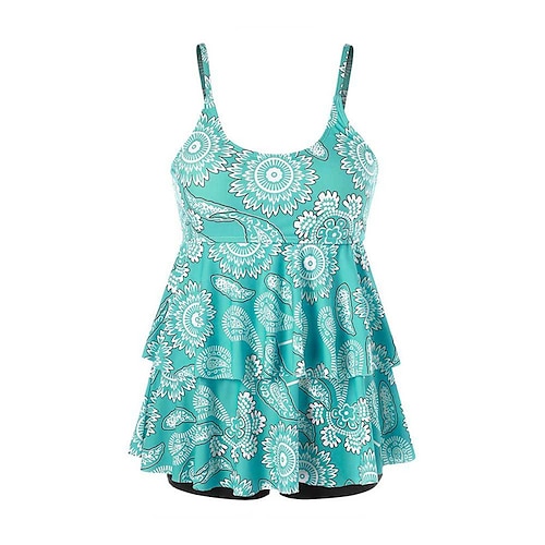 

Damen Badeanzug Tankini 2 Stück Übergröße Bademode Mehrlagig Rückenfrei Print Blumen Grün Blau Rosa Himmelblau Spaghetti-Shirt Gurt Badeanzüge neu Urlaub Modisch / Modern