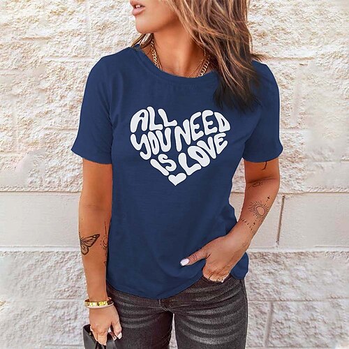 

Women's Casual Weekend Painting Couple T shirt Tee Heart Text Short Sleeve Print Round Neck Basic Tops White Black Gray S