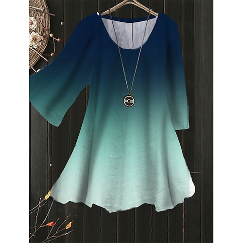 

Women's Plus Size Tops Blouse Shirt Color Gradient Print 3/4 Length Sleeve Crewneck Streetwear Daily Holiday Polyester Spring Summer Green Black